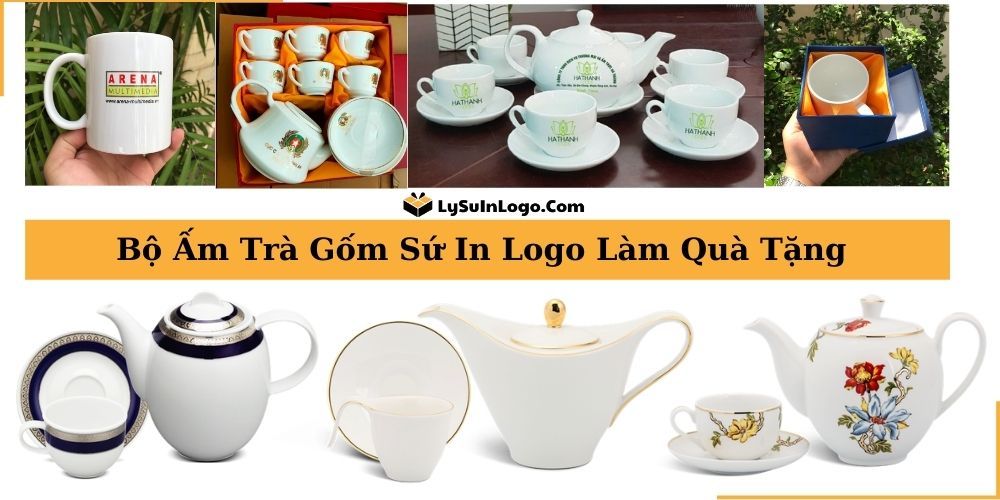 Bộ ấm trà sứ Minh Long In Logo Theo Yêu Cầu
